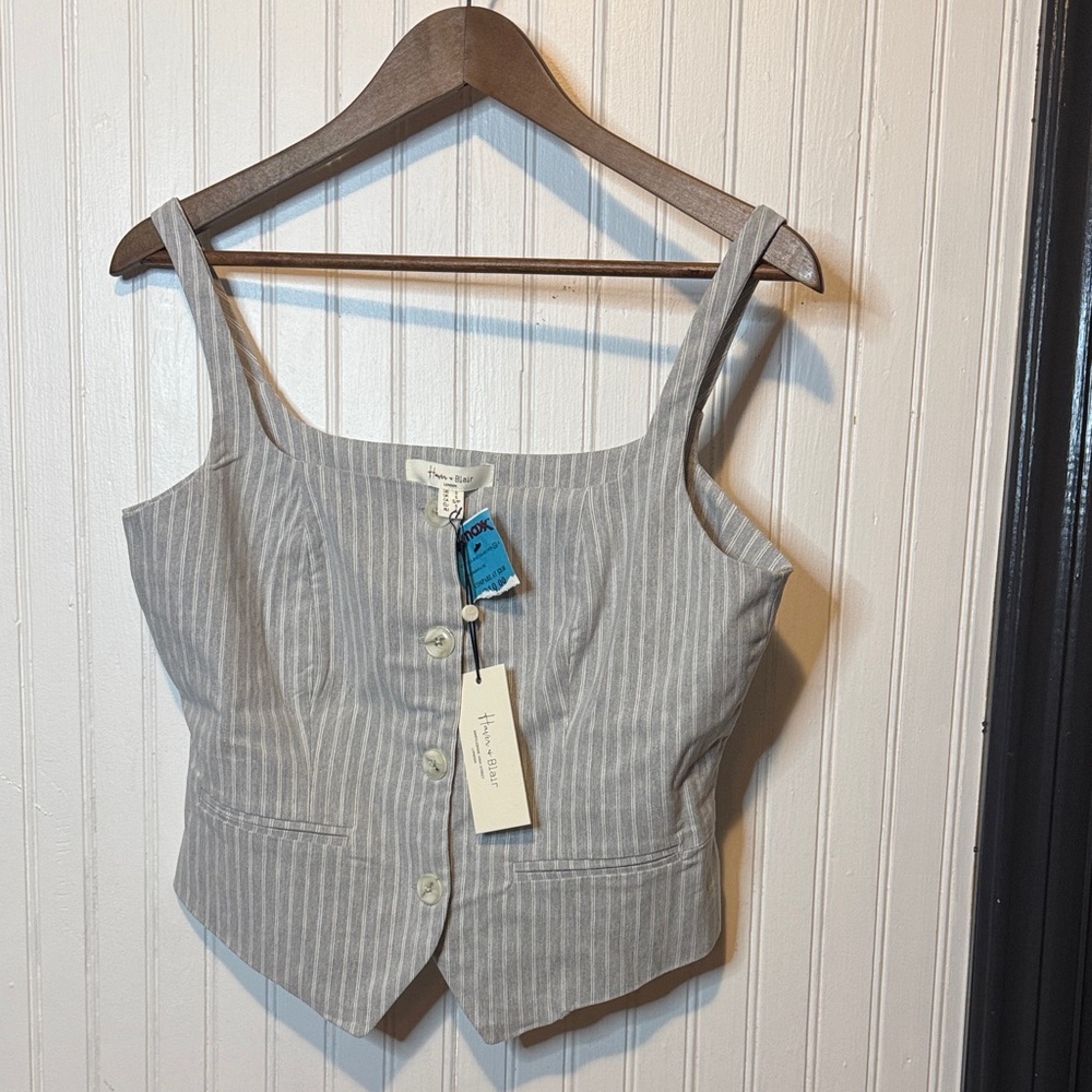 Haven + Blair Gray Pinstriped Women's Vest NEW with tags from TJMAXX